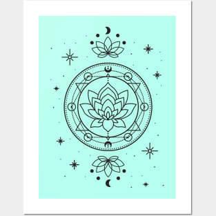 Lotus with moon phase Posters and Art